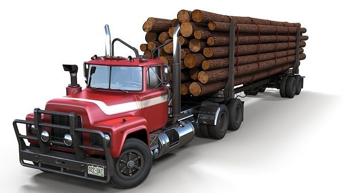 American vintage log trailer Low-poly 3D model