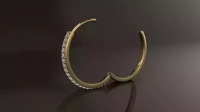 Earring One Sided Diamond Hoop Large Size 22mm Inside Diameter