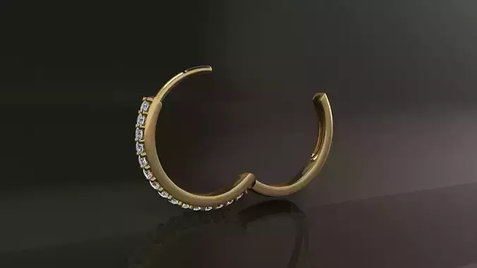 Earring One Sided Diamond Hoop Mid Size 15mm Inside Diameter 