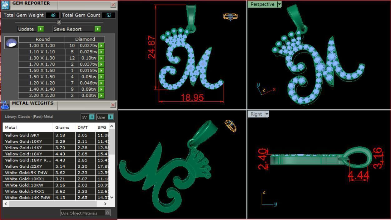 M Characters Pedants Full Diamond 3D print model_1