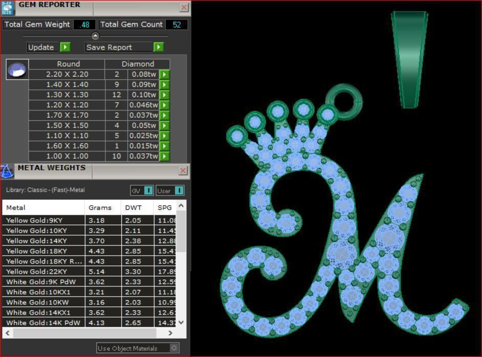 M Characters Pedants Full Diamond 3D print model_2