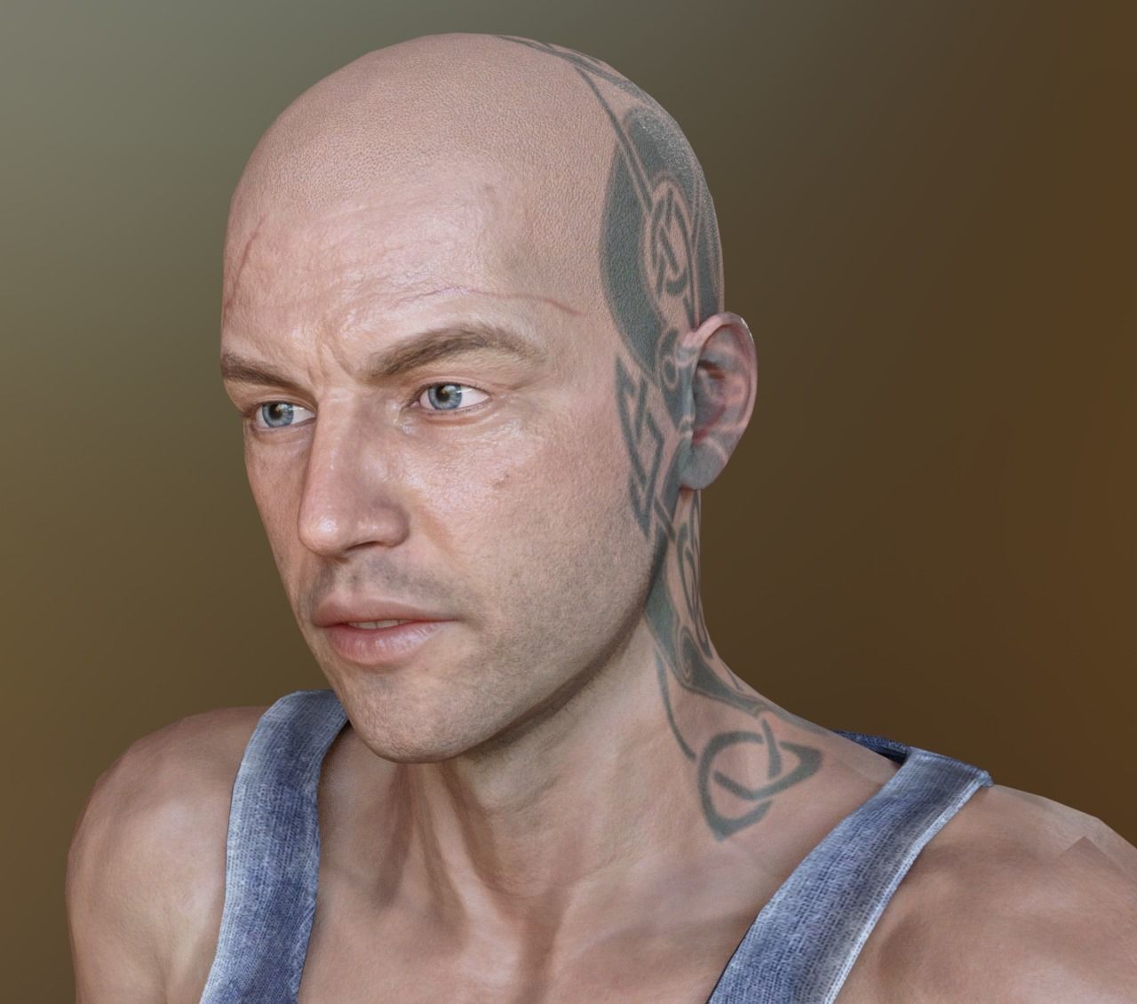Realistic Human bald man in tank top and jeans 3D model_2