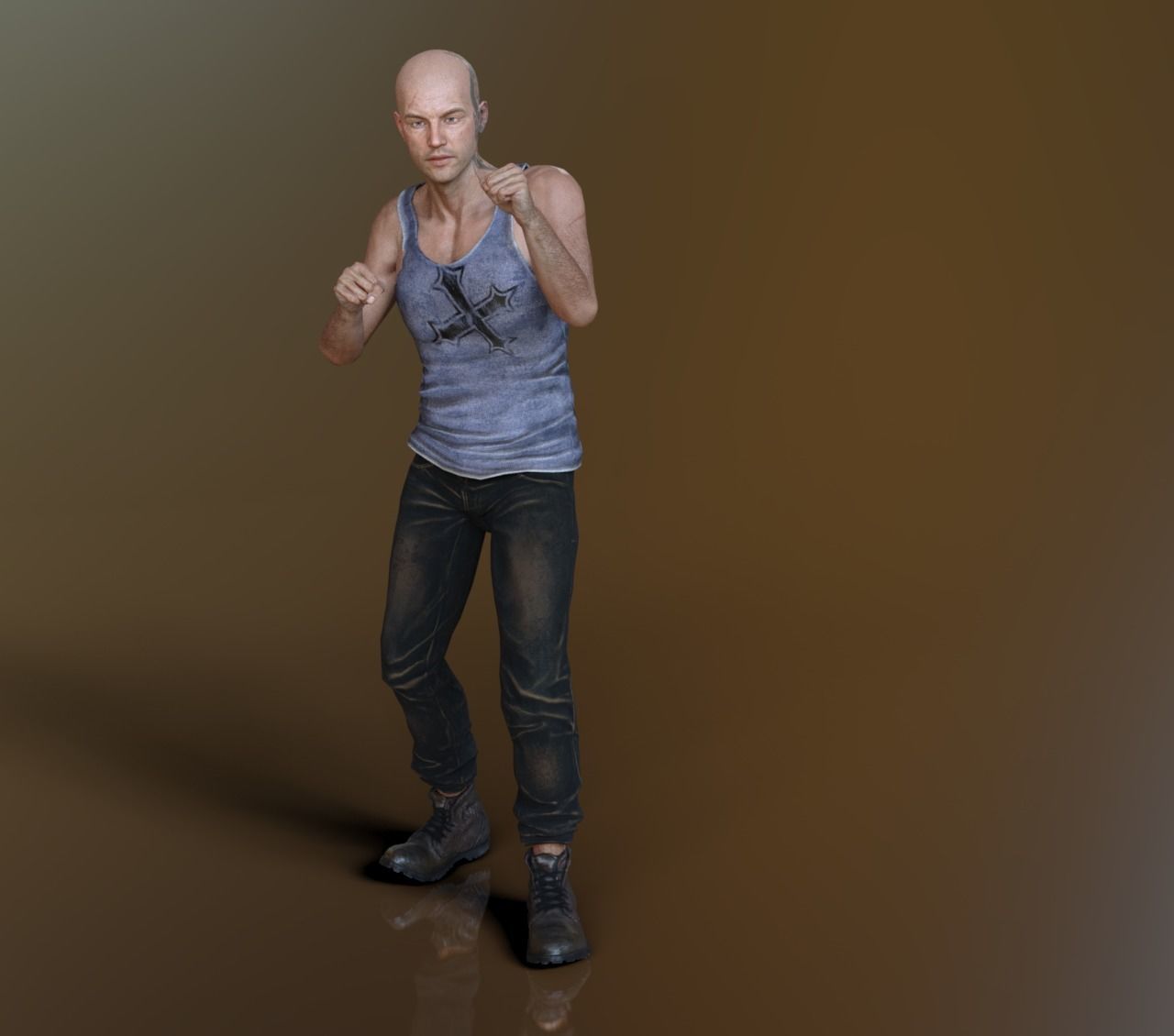 Realistic Human bald man in tank top and jeans 3D model_3
