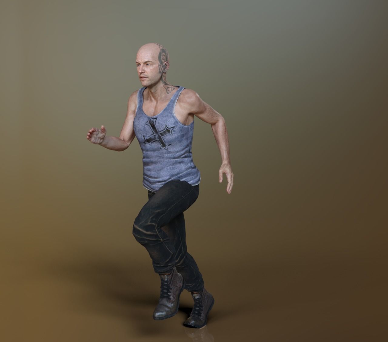 Realistic Human bald man in tank top and jeans 3D model_5