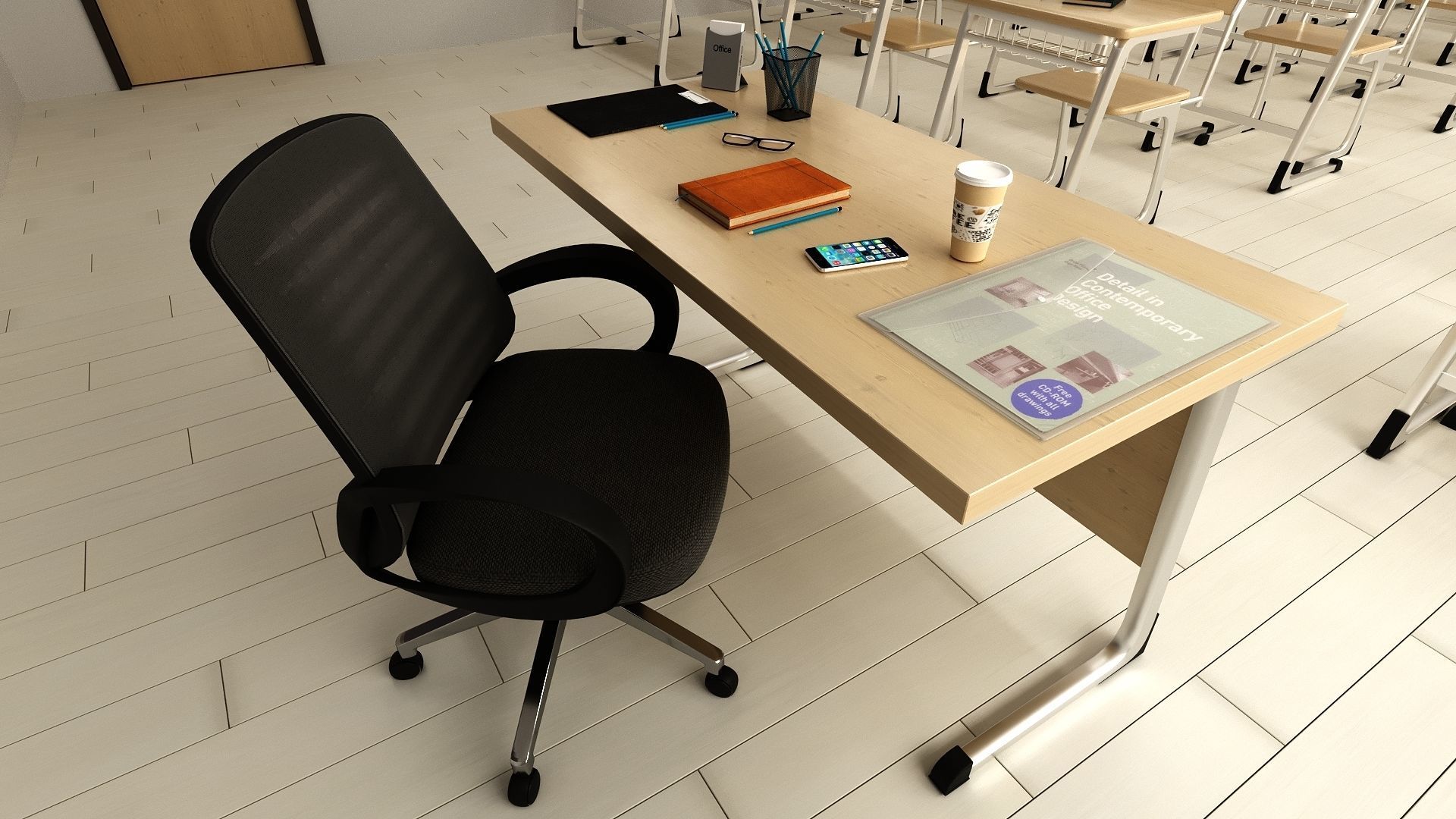 ClassroomNew 3D model empty classroom with desks and chairs 3D model_6