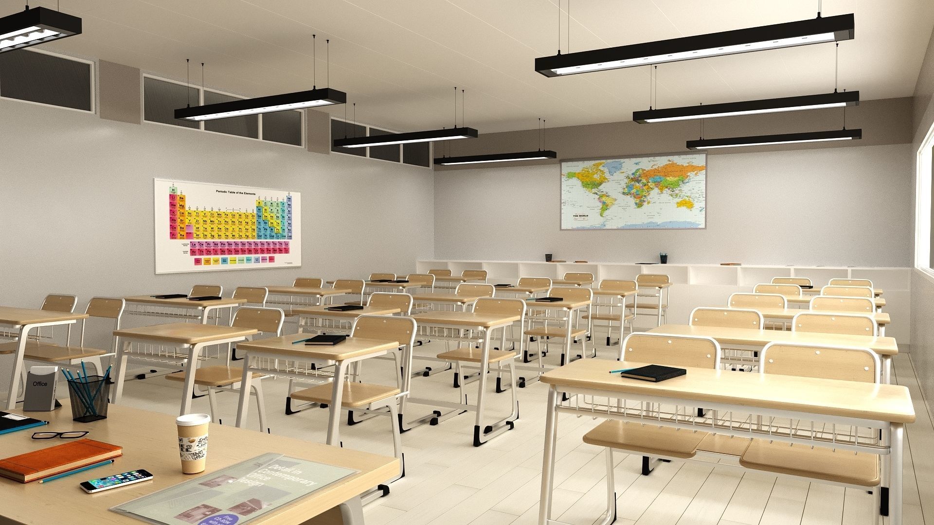 ClassroomNew 3D model empty classroom with desks and chairs 3D model_1
