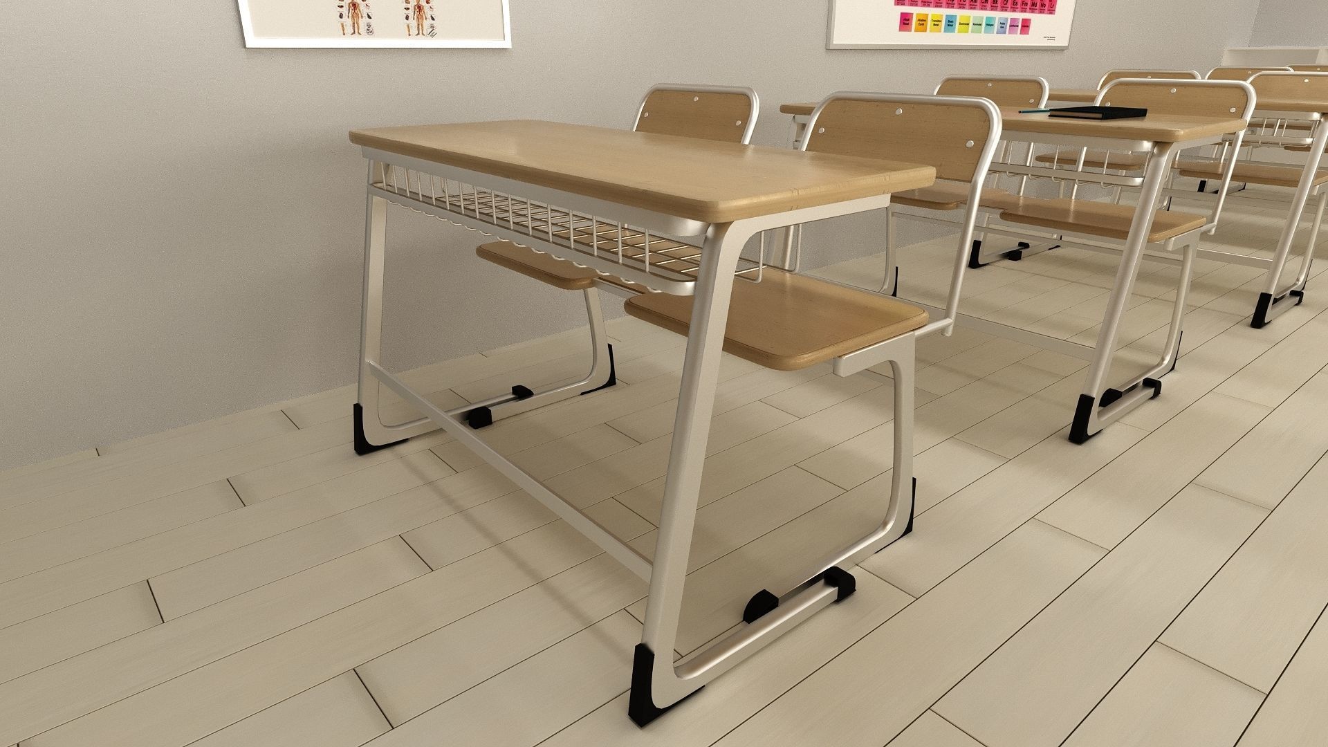 ClassroomNew 3D model empty classroom with desks and chairs 3D model_4