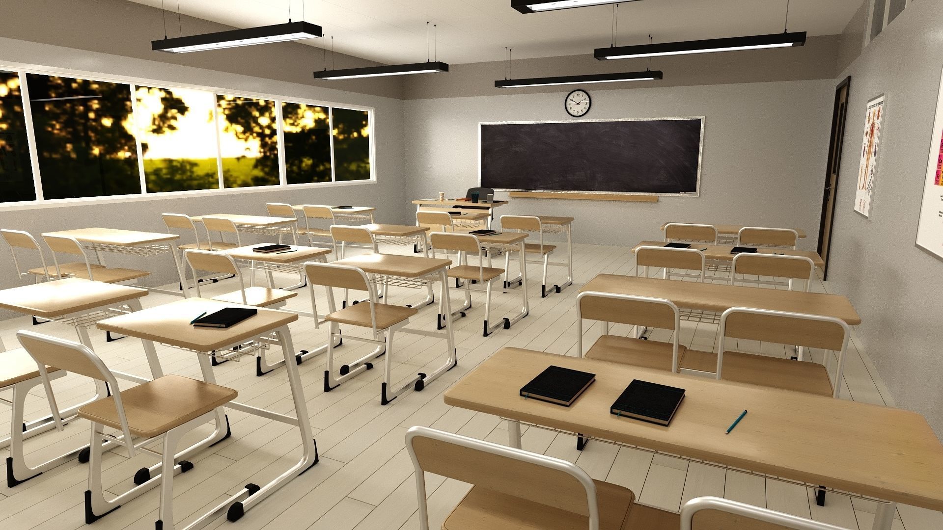 ClassroomNew 3D model empty classroom with desks and chairs 3D model_2