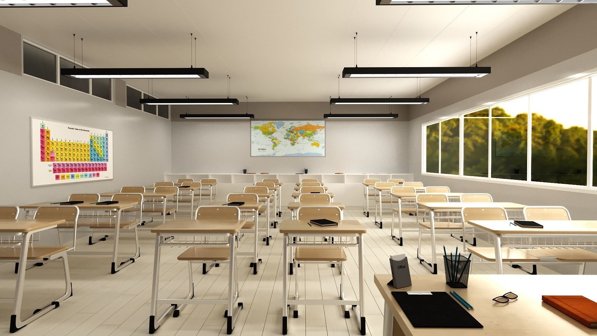 ClassroomNew 3D model empty classroom with desks and chairs 3D model_3