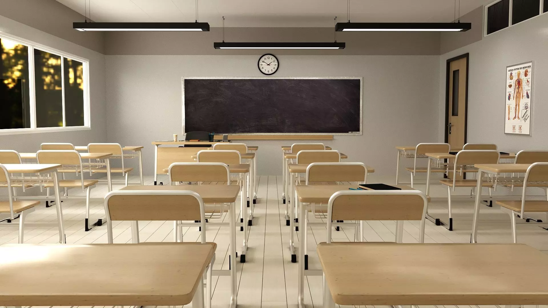 ClassroomNew 3D model empty classroom with desks and chairs 3D model_0