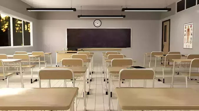 ClassroomNew 3D model empty classroom with desks and chairs 3D model