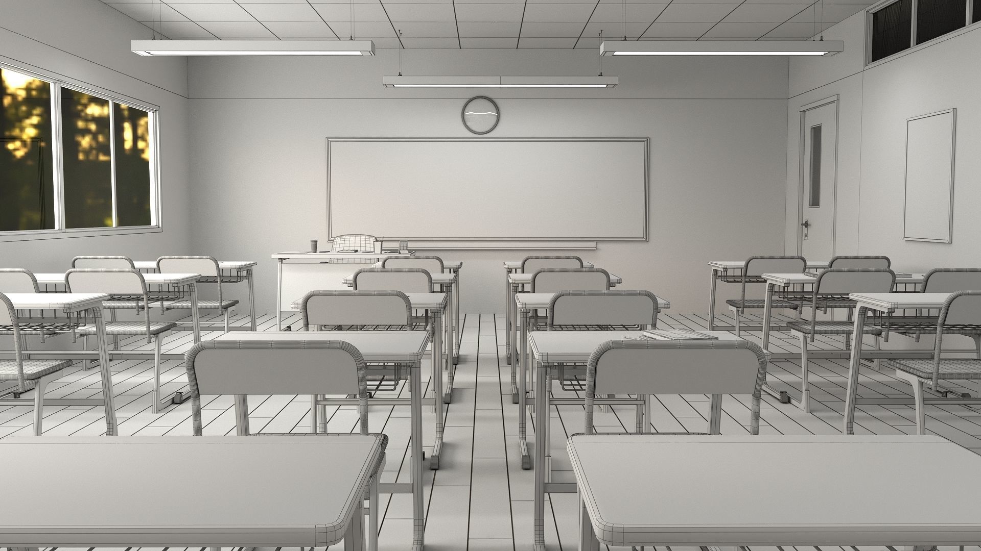 ClassroomNew 3D model empty classroom with desks and chairs 3D model_8