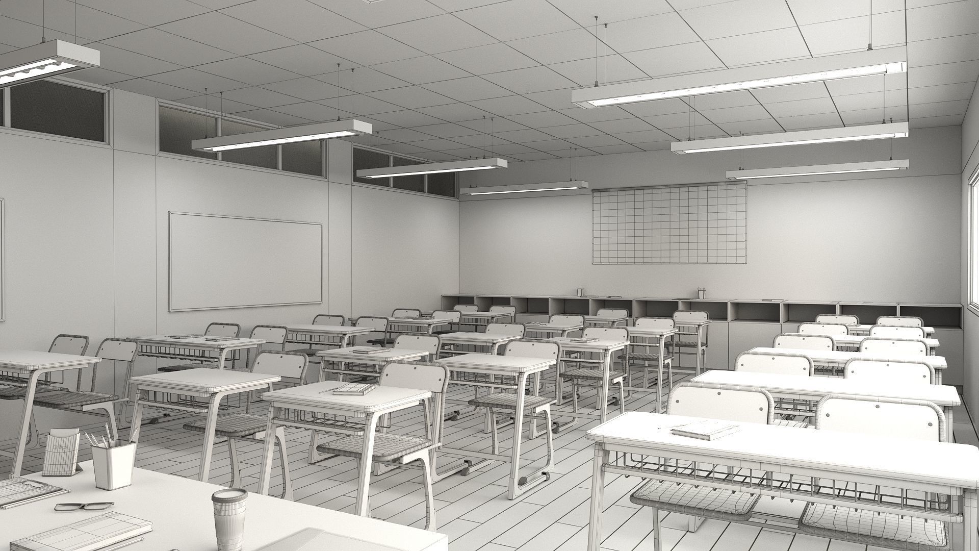 ClassroomNew 3D model empty classroom with desks and chairs 3D model_9