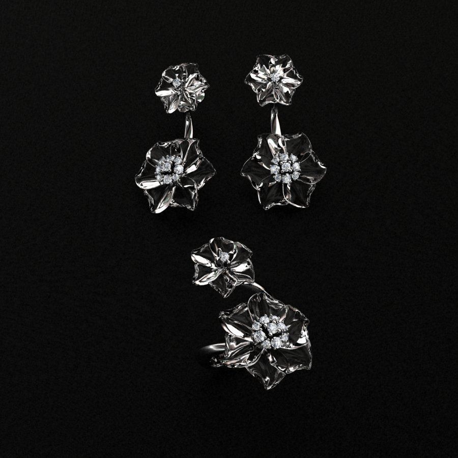 Ring and Earrings  3D print model_8