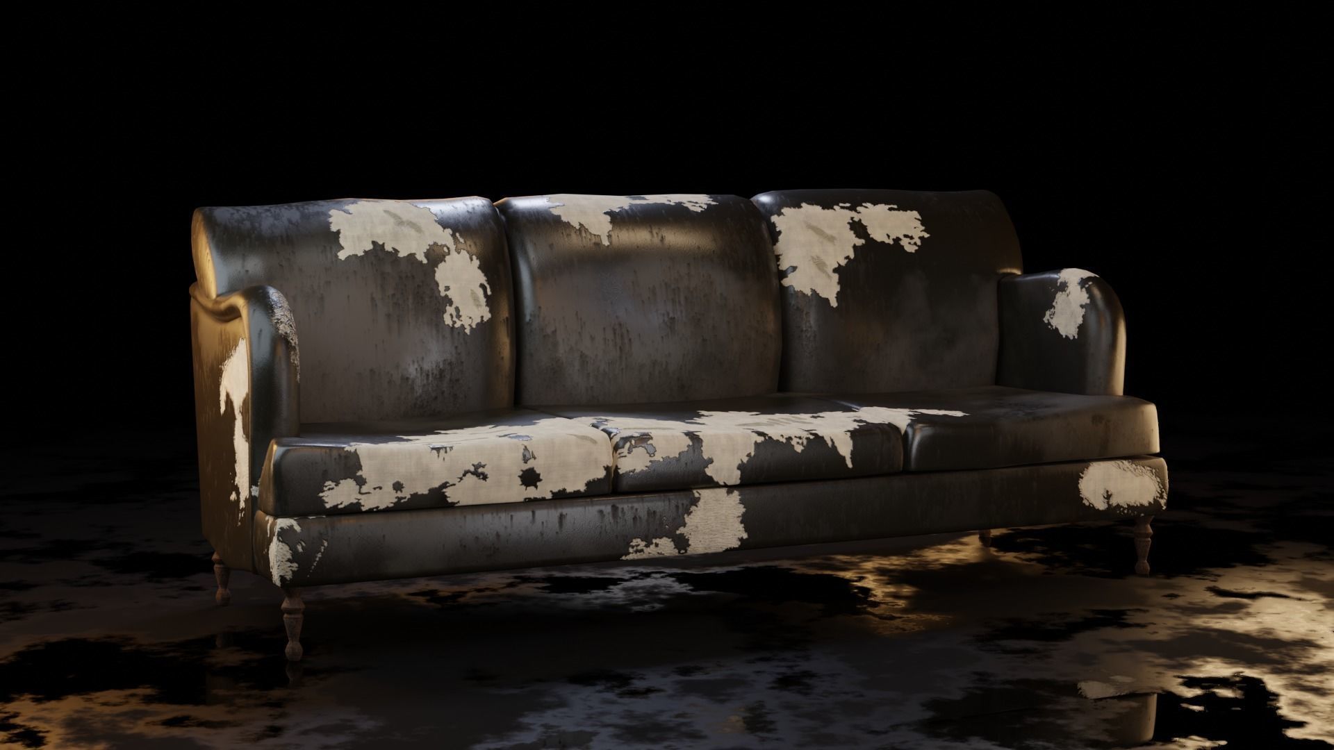 Old damaged couch Low-poly 3D model_2