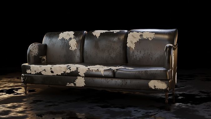 Old damaged couch Low-poly 3D model