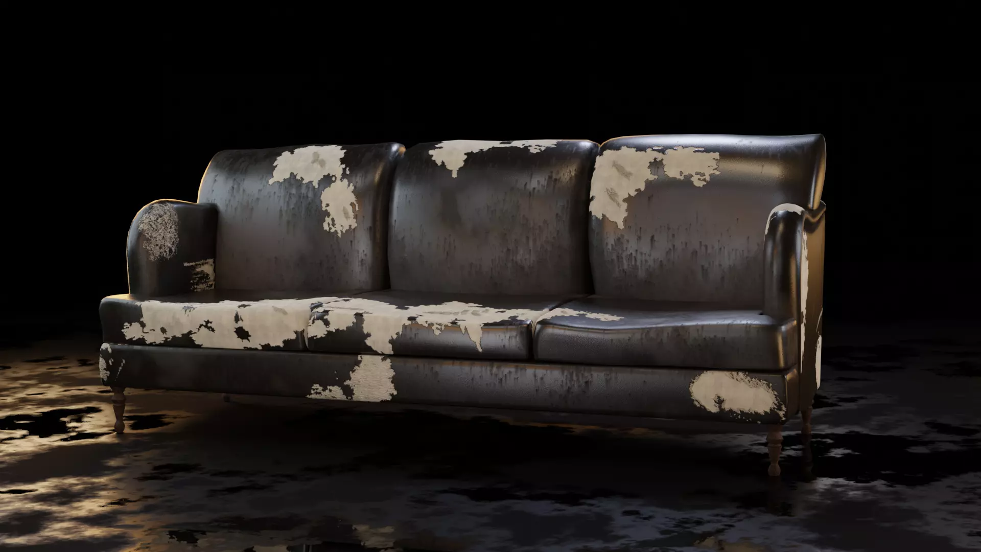 Old damaged couch Low-poly 3D model_0