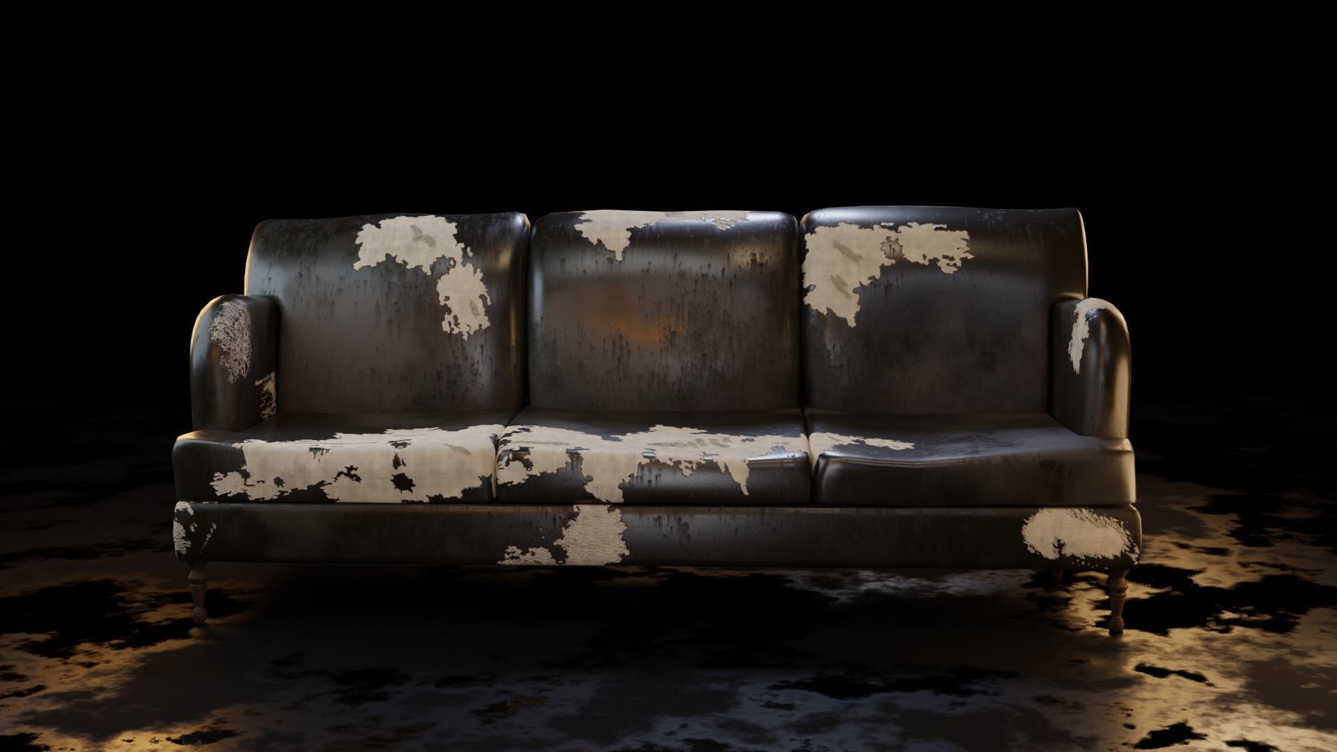 Old damaged couch Low-poly 3D model_1