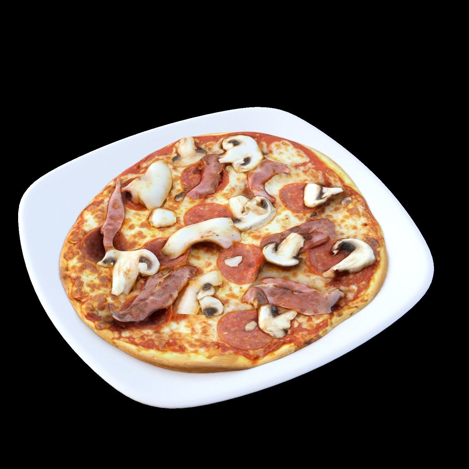 pizza on plate with mushrooms Low-poly 3D model_9