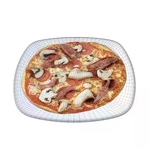 pizza on plate with mushrooms Low-poly 3D model