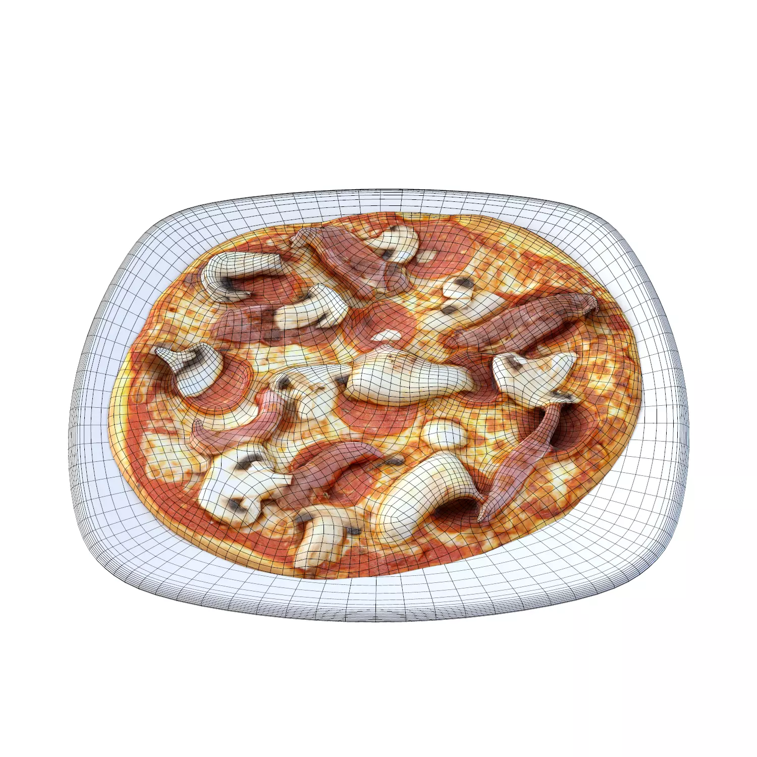 pizza on plate with mushrooms Low-poly 3D model_0