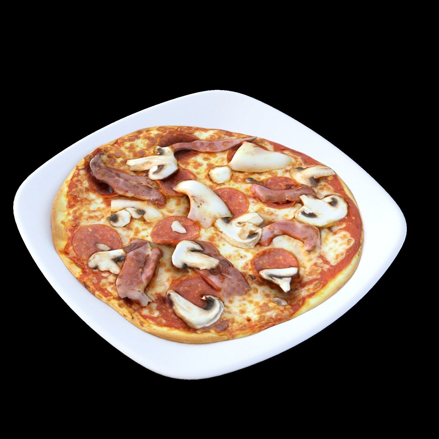 pizza on plate with mushrooms Low-poly 3D model_8