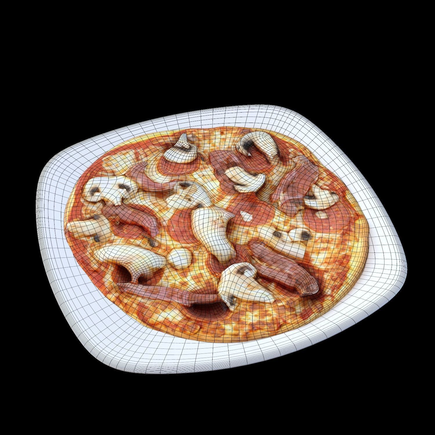 pizza on plate with mushrooms Low-poly 3D model_5