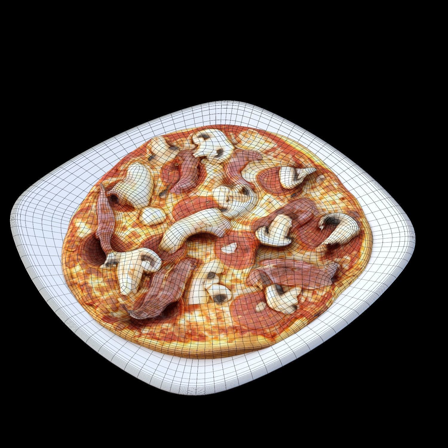 pizza on plate with mushrooms Low-poly 3D model_4