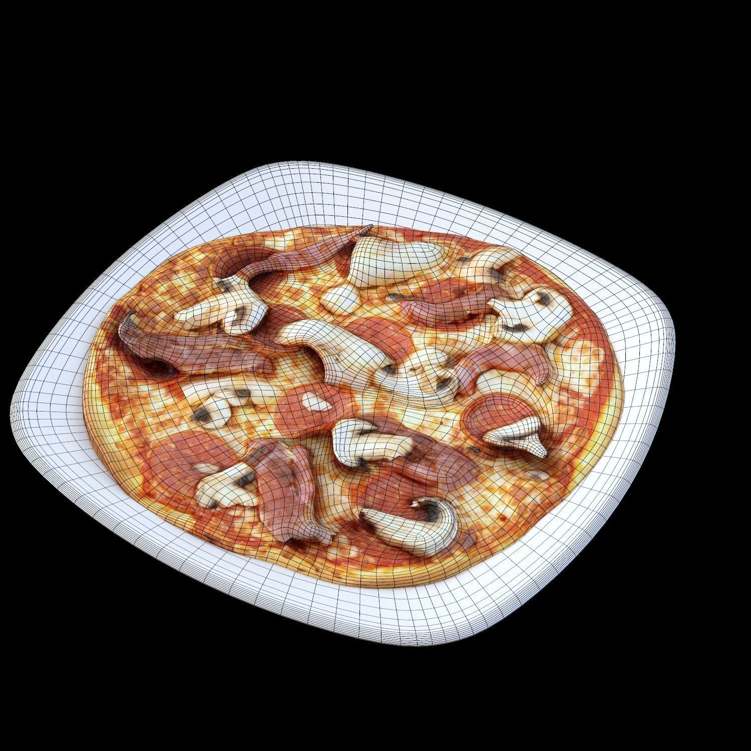 pizza on plate with mushrooms Low-poly 3D model_3