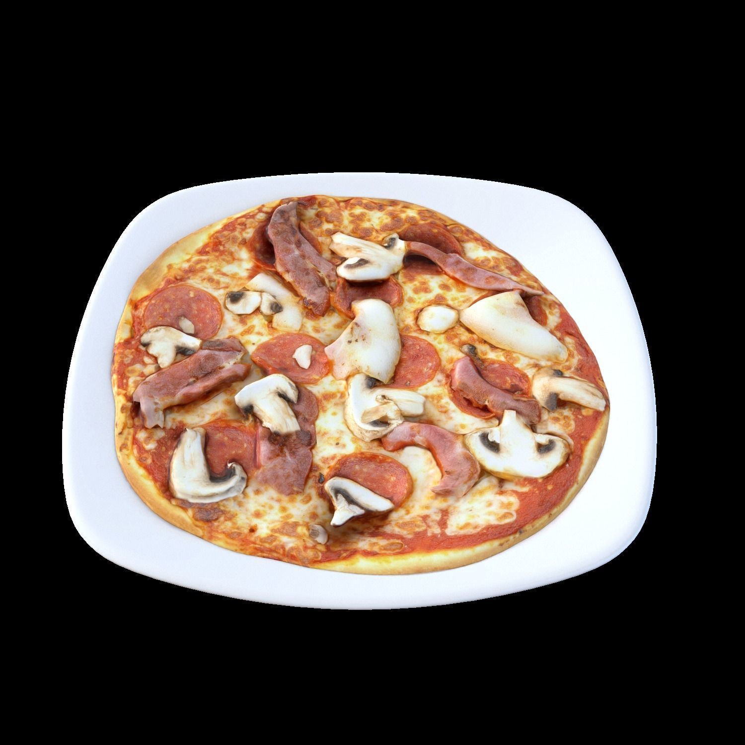 pizza on plate with mushrooms Low-poly 3D model_7