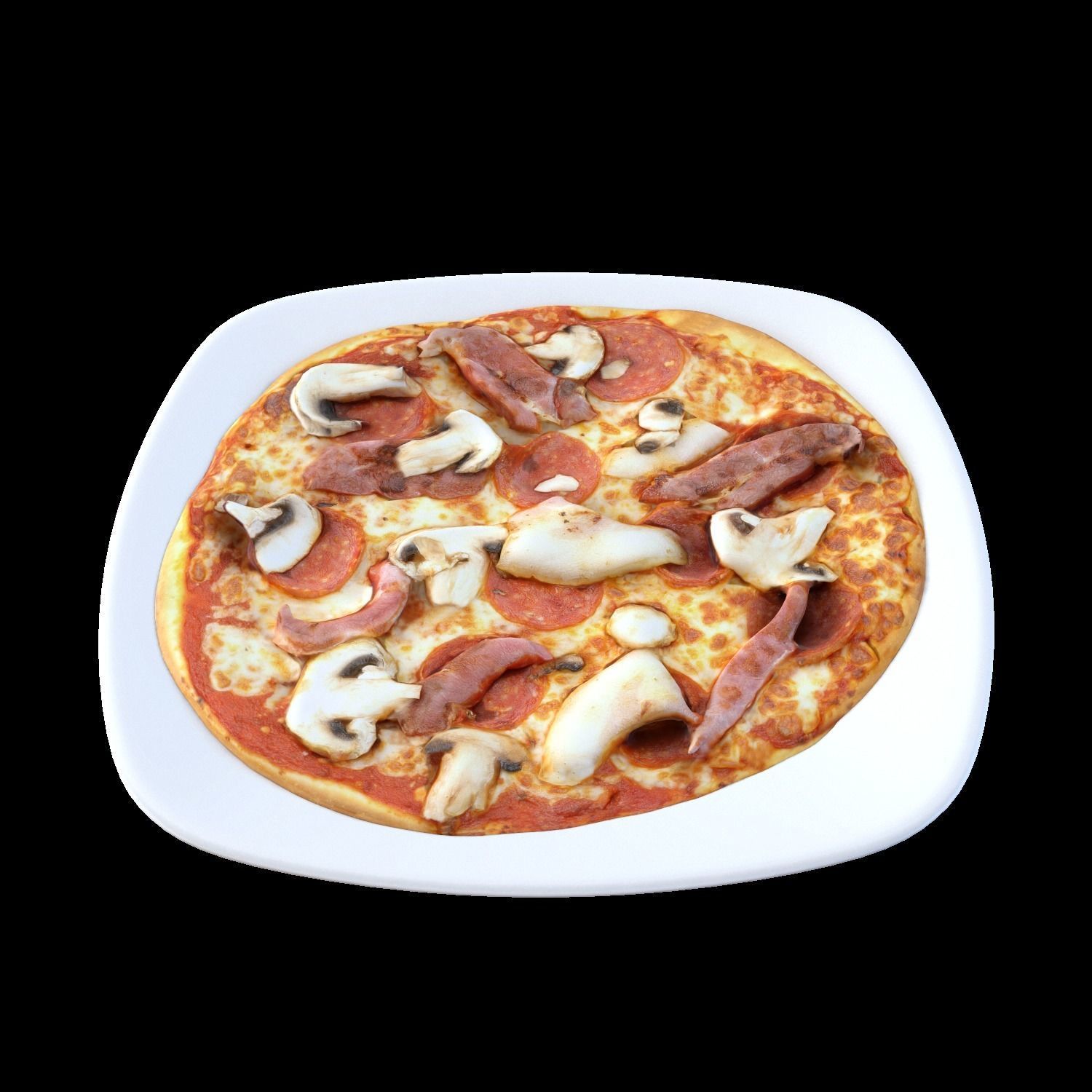 pizza on plate with mushrooms Low-poly 3D model_6
