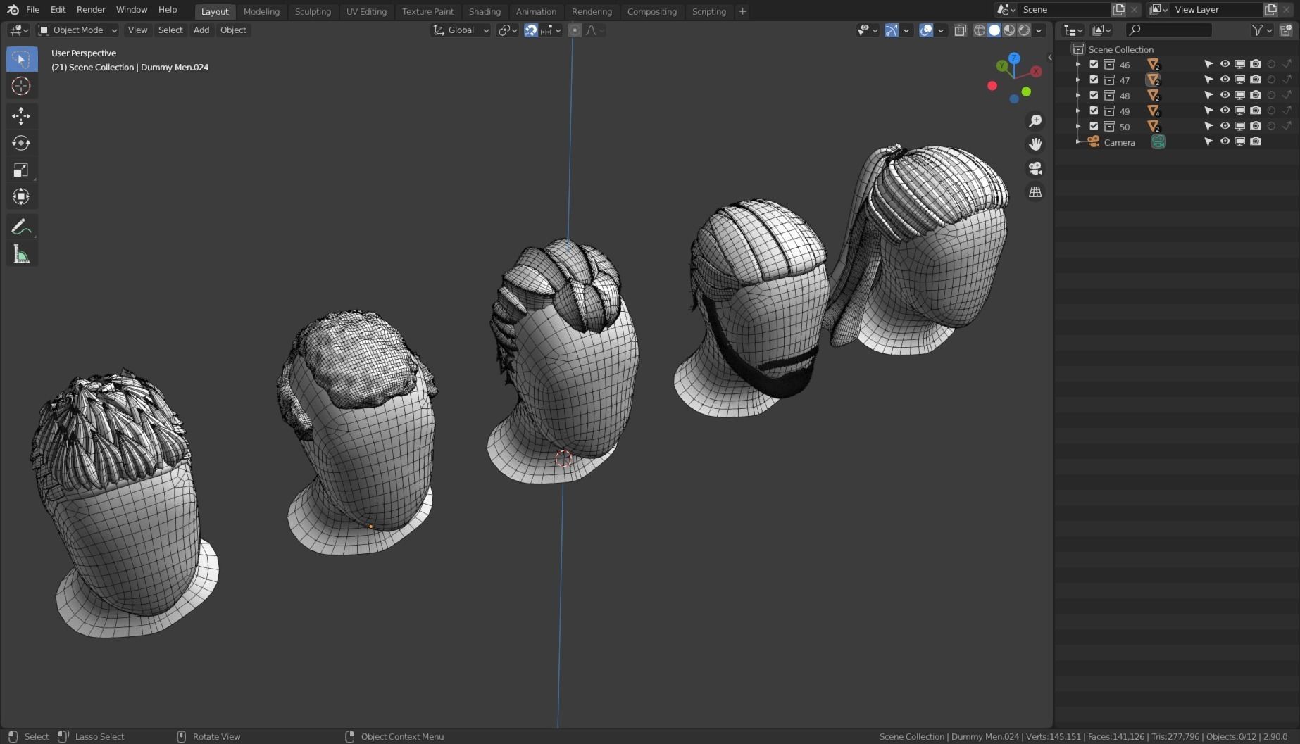Base Haircuts 46-50 Low-poly 3D model_19
