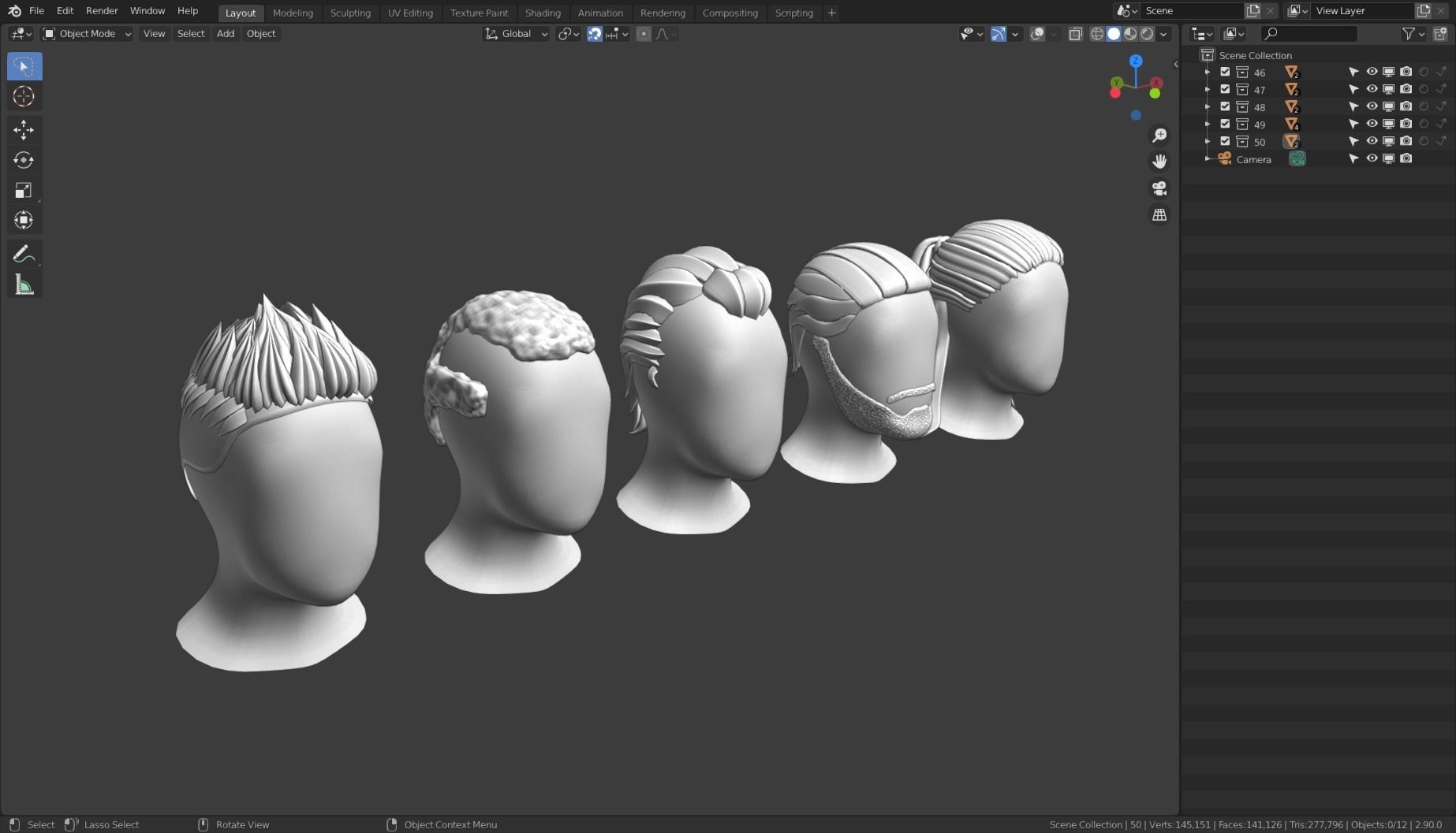 Base Haircuts 46-50 Low-poly 3D model_18