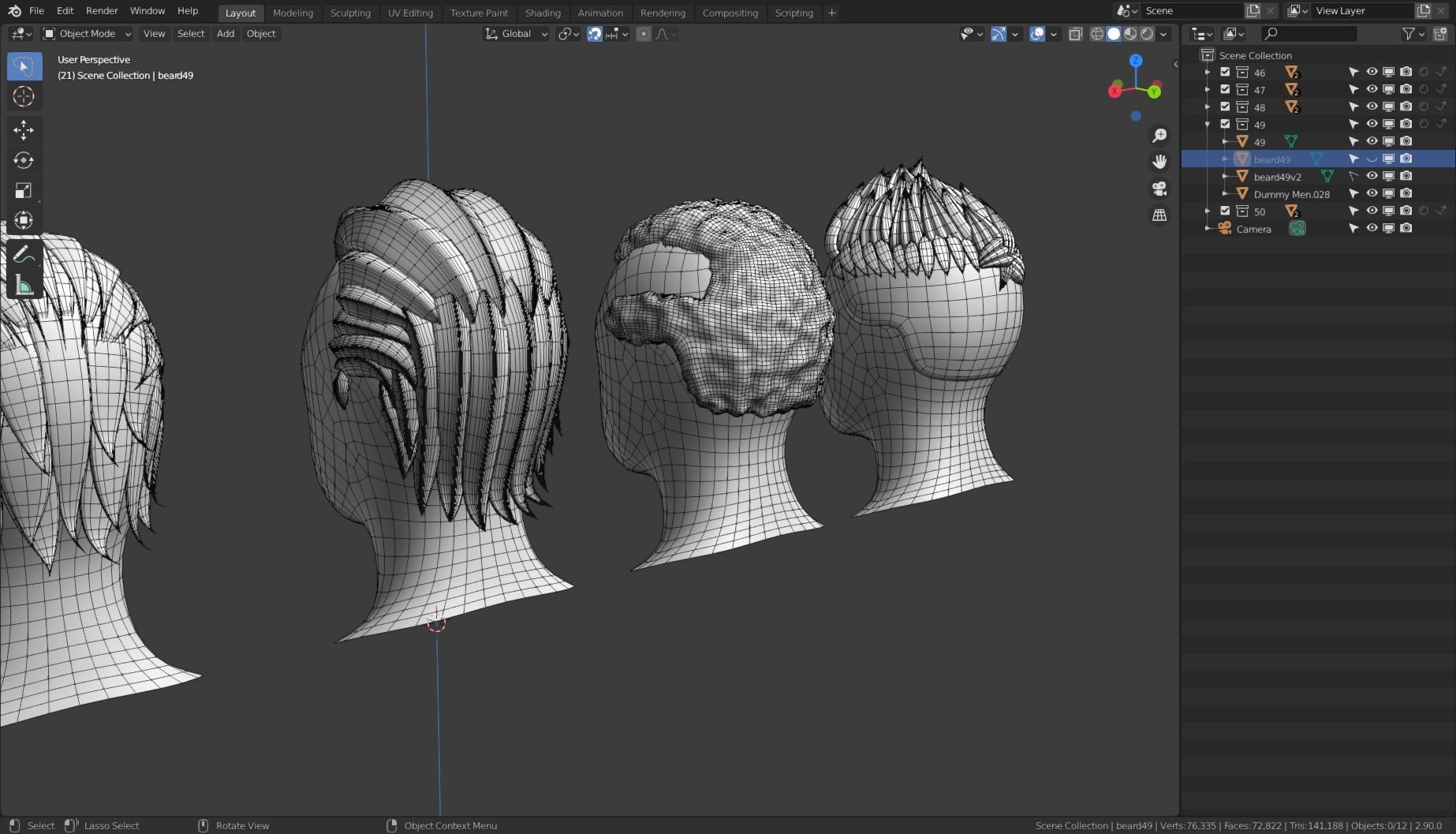 Base Haircuts 46-50 Low-poly 3D model_12