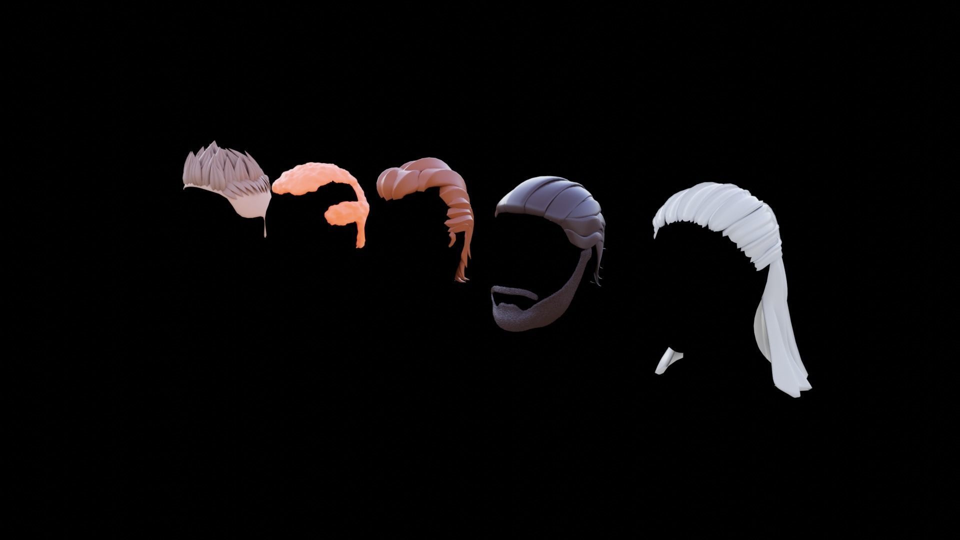 Base Haircuts 46-50 Low-poly 3D model_28