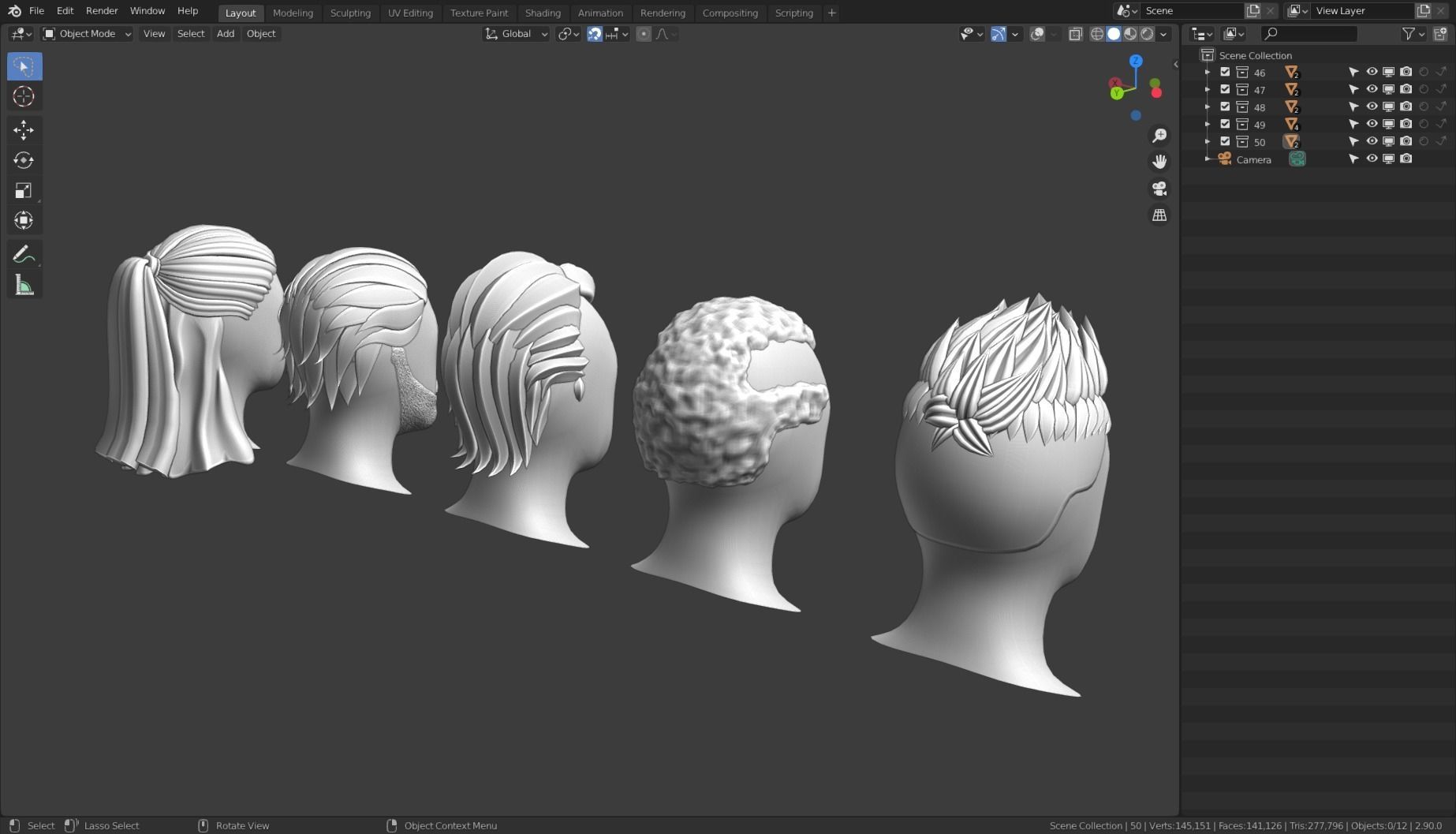 Base Haircuts 46-50 Low-poly 3D model_17
