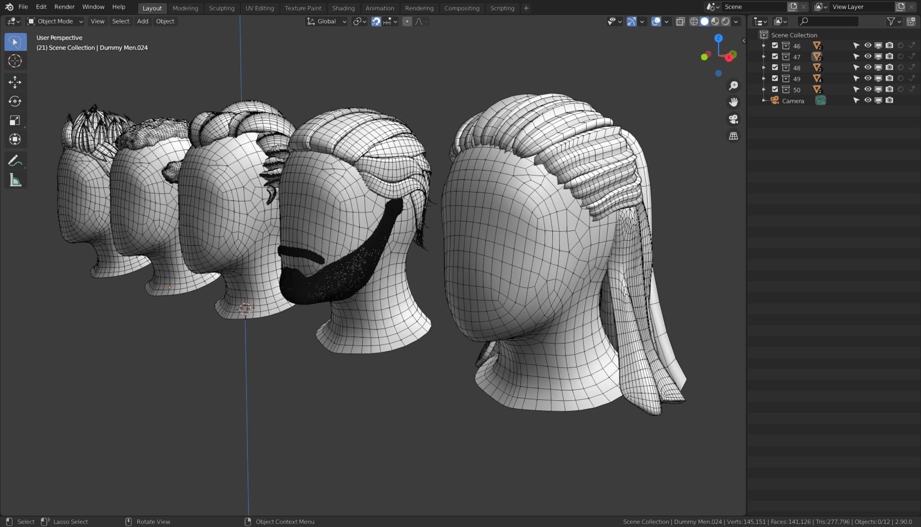 Base Haircuts 46-50 Low-poly 3D model_21