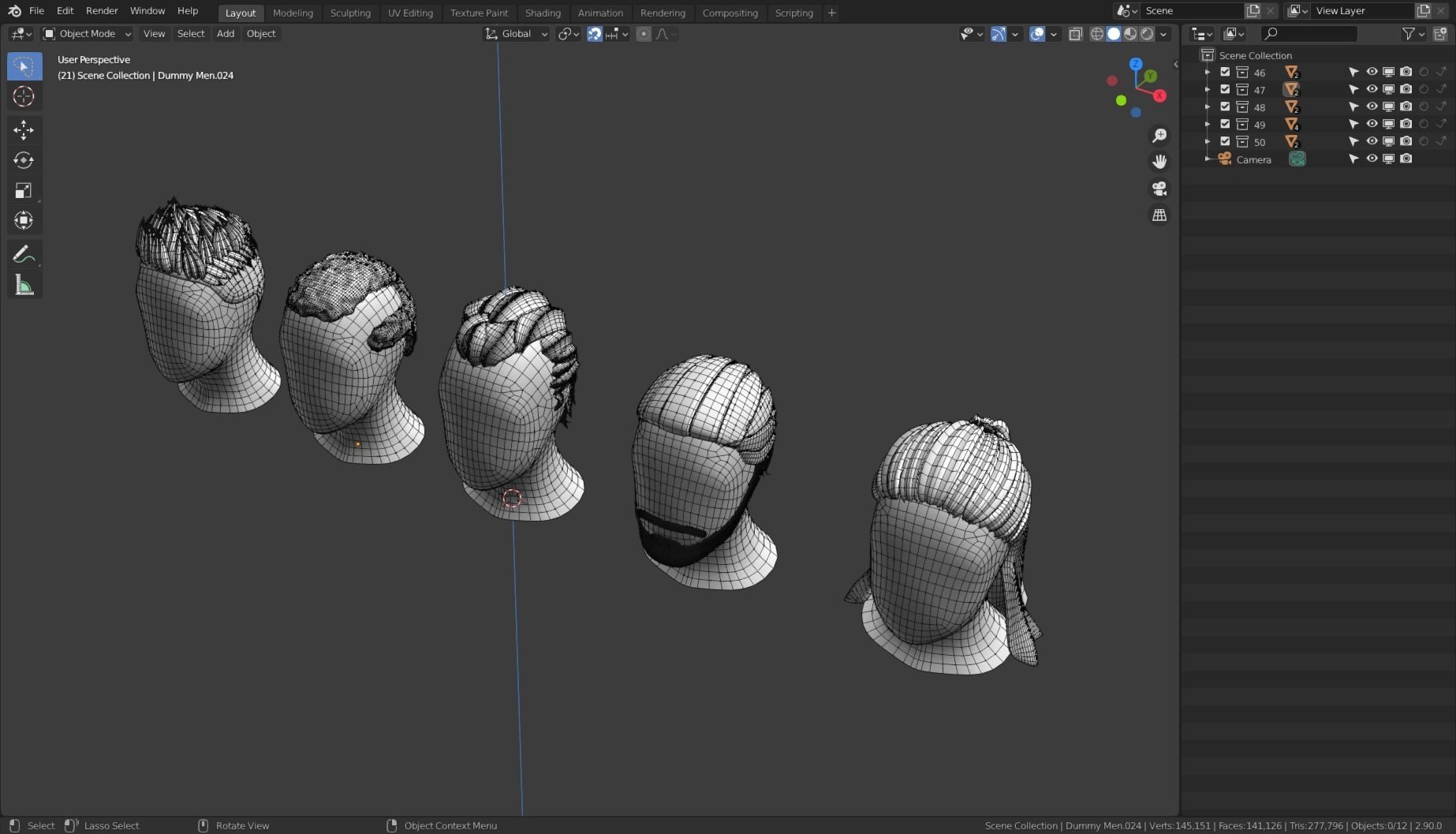 Base Haircuts 46-50 Low-poly 3D model_20