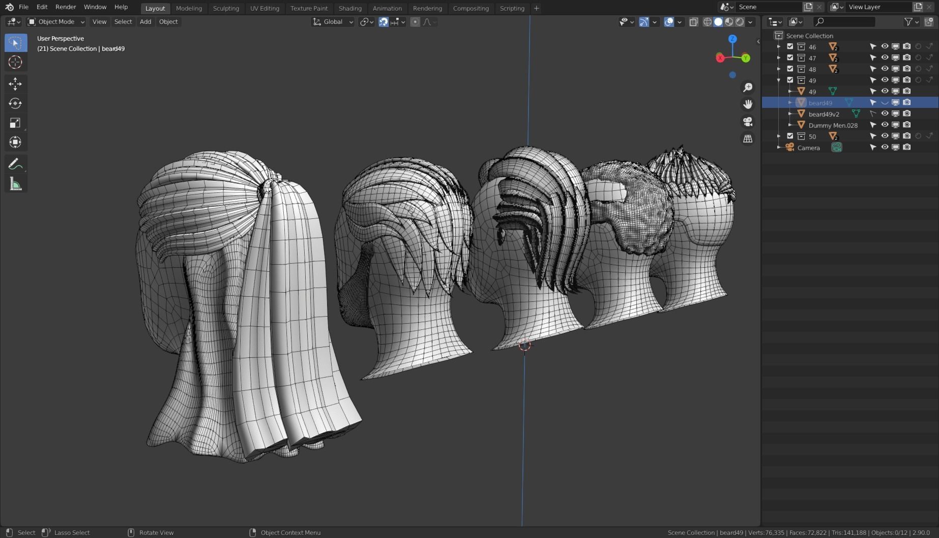 Base Haircuts 46-50 Low-poly 3D model_13