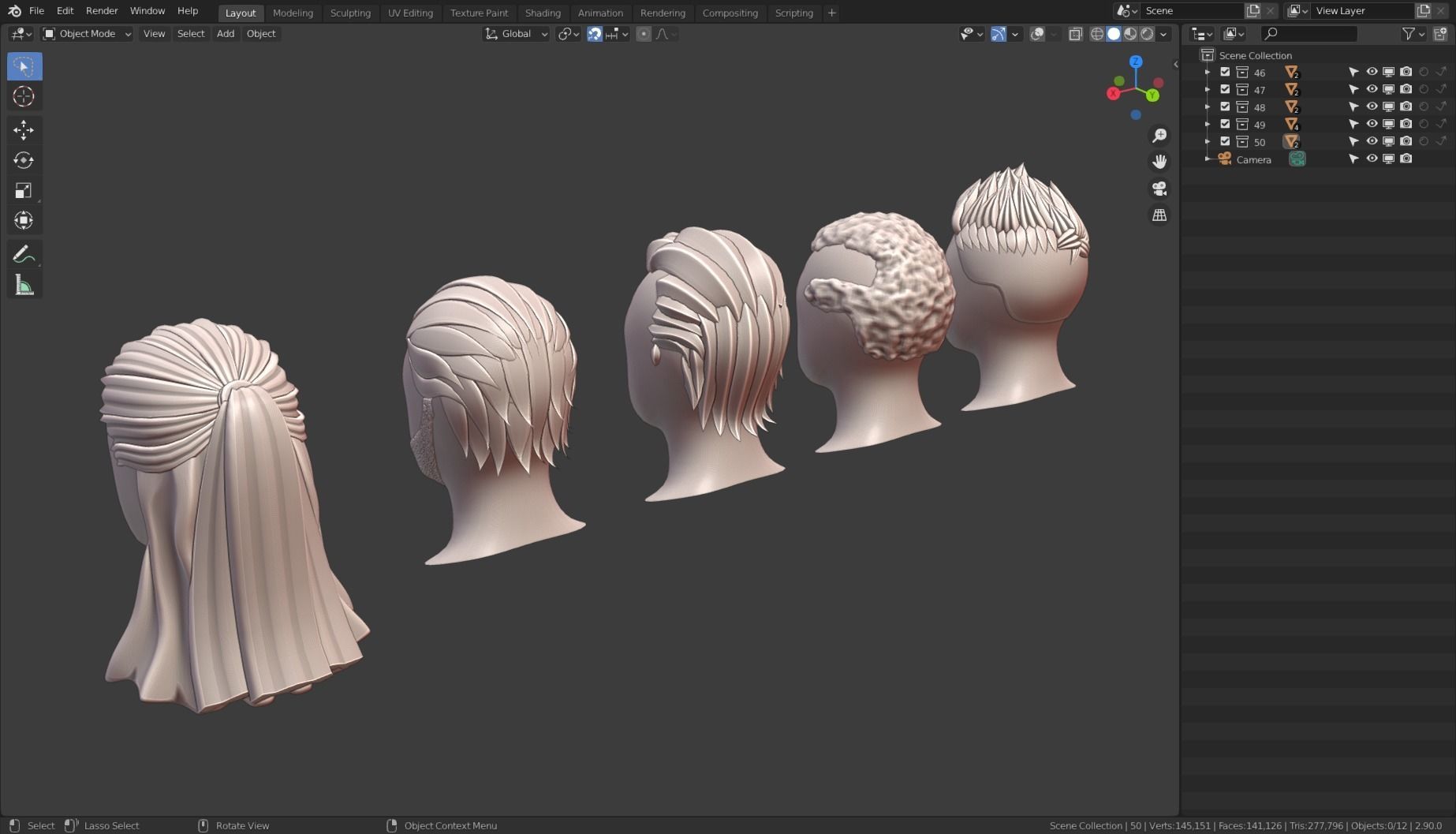 Base Haircuts 46-50 Low-poly 3D model_15