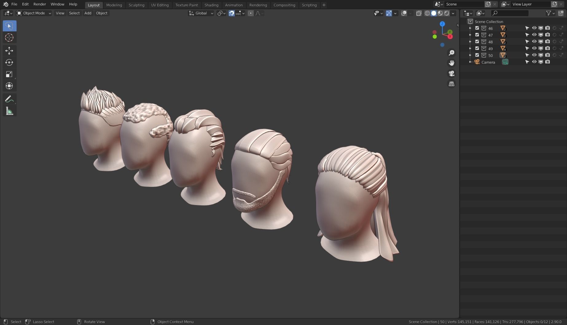Base Haircuts 46-50 Low-poly 3D model_14