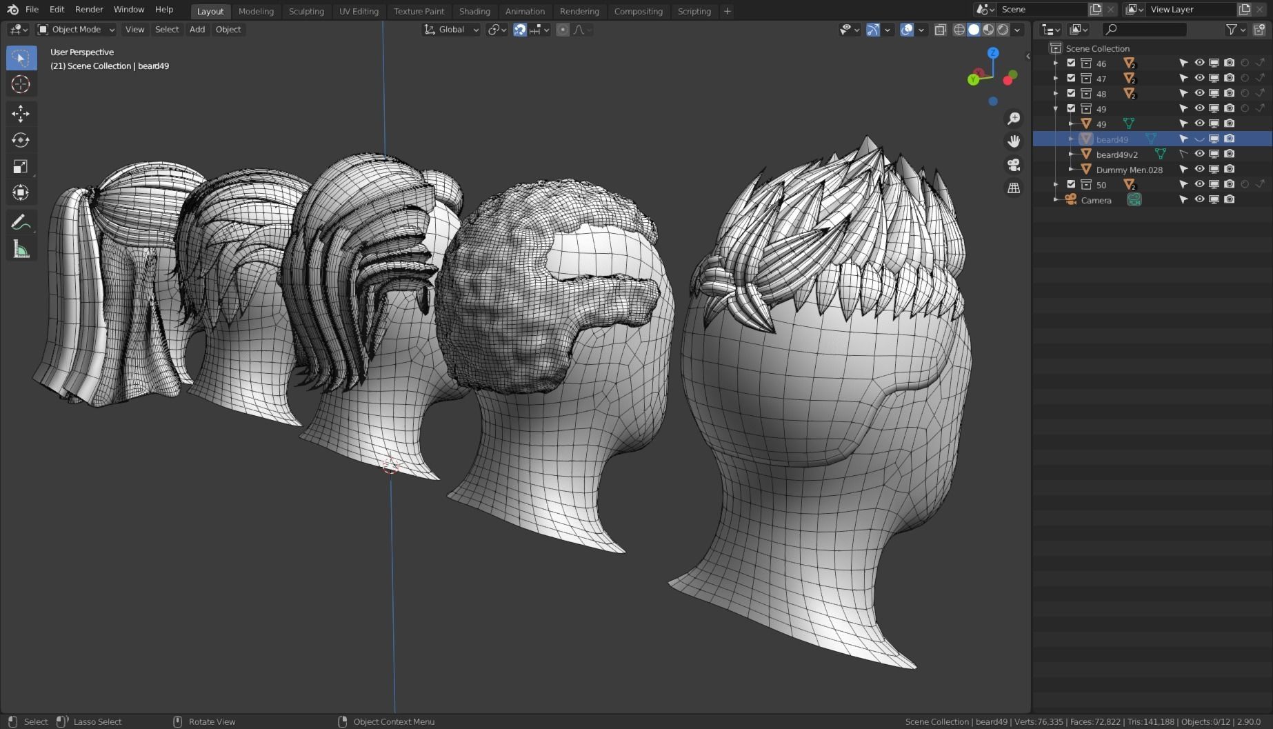 Base Haircuts 46-50 Low-poly 3D model_11