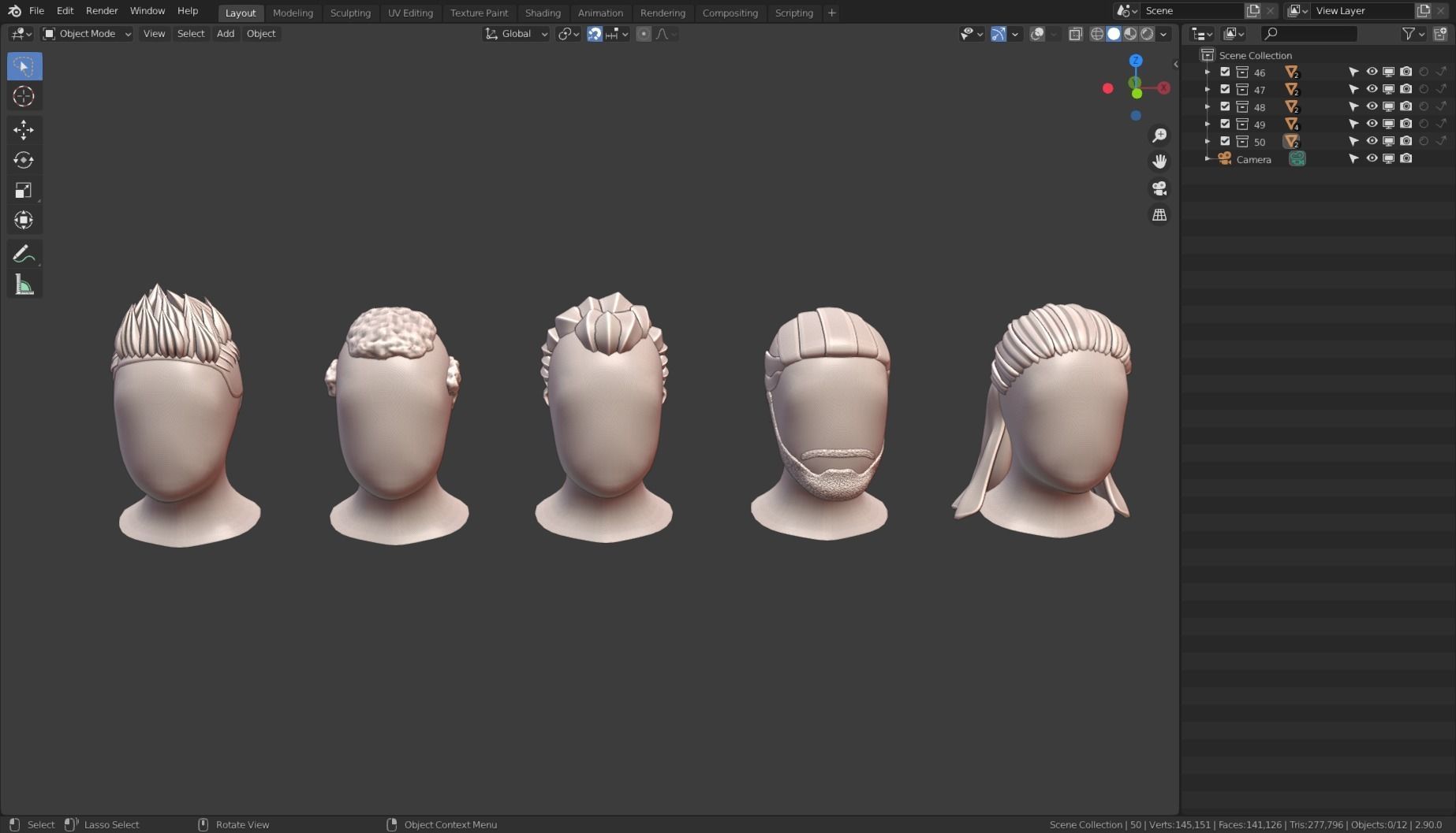 Base Haircuts 46-50 Low-poly 3D model_9