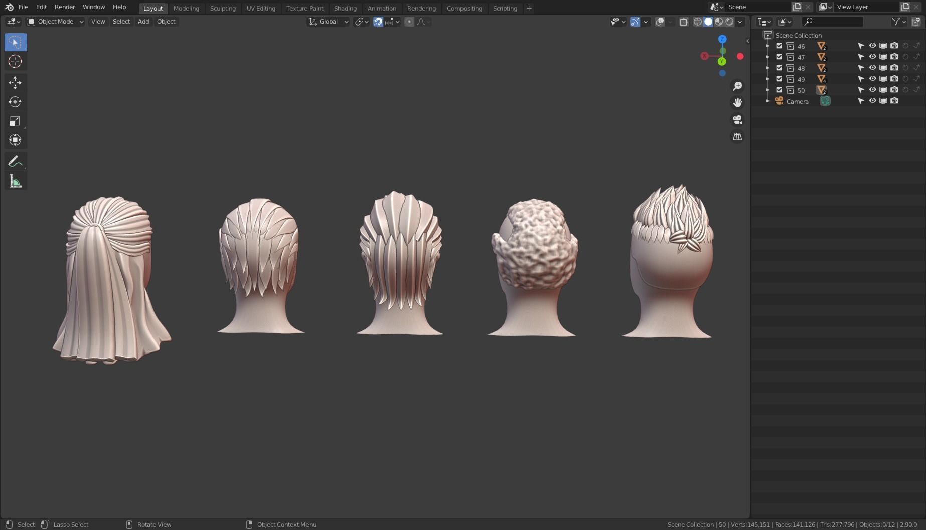 Base Haircuts 46-50 Low-poly 3D model_16