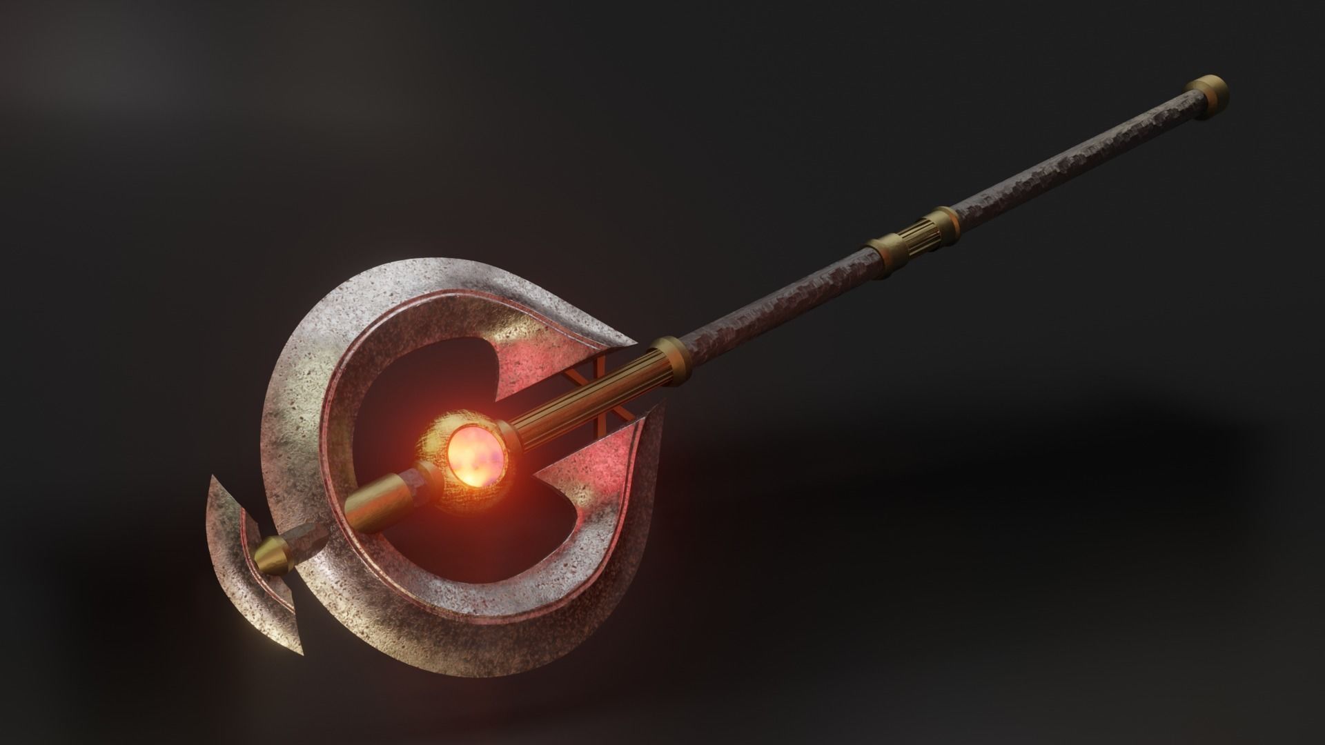 Fantasy Staff Rounded blade Axe 3D model CGTrader