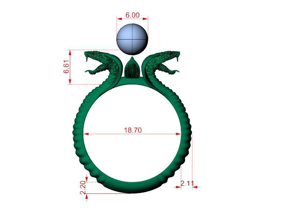 Ring cobra snakes pearl  3D print model_6