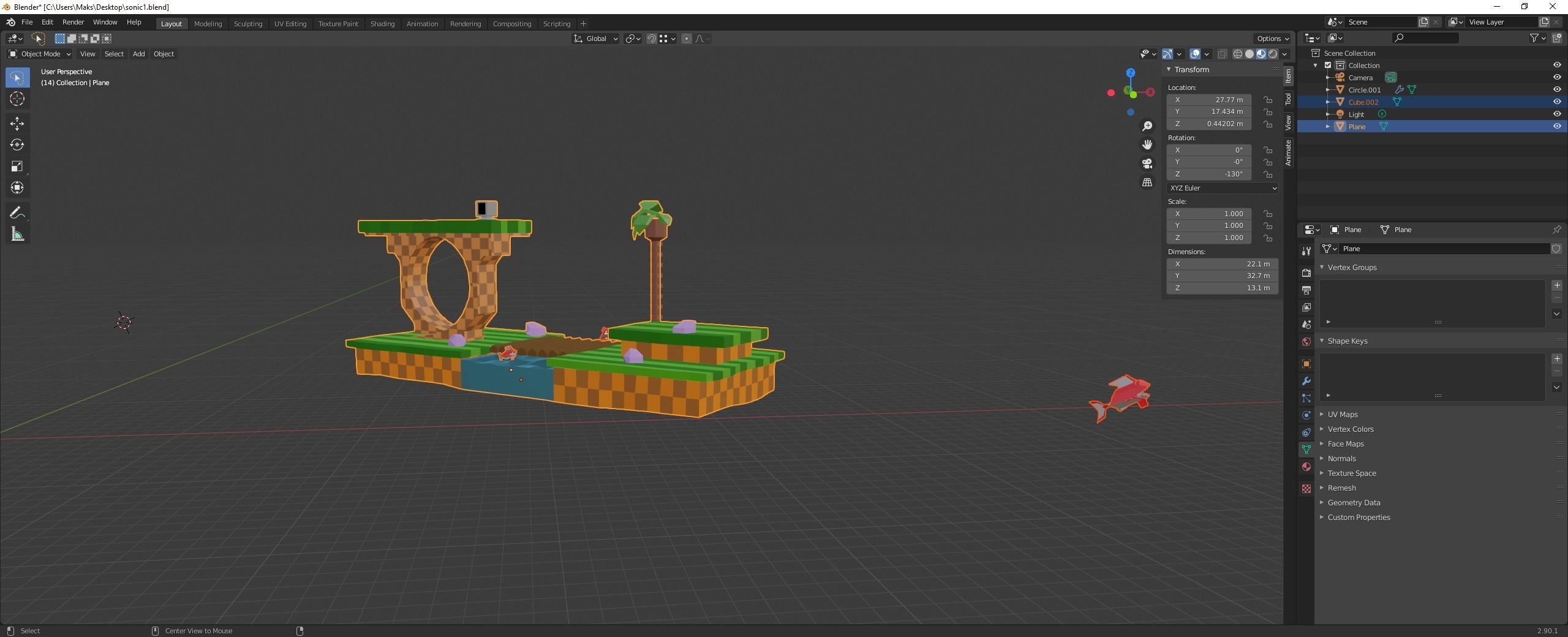 Green Hill Zone styled map 3D model_2