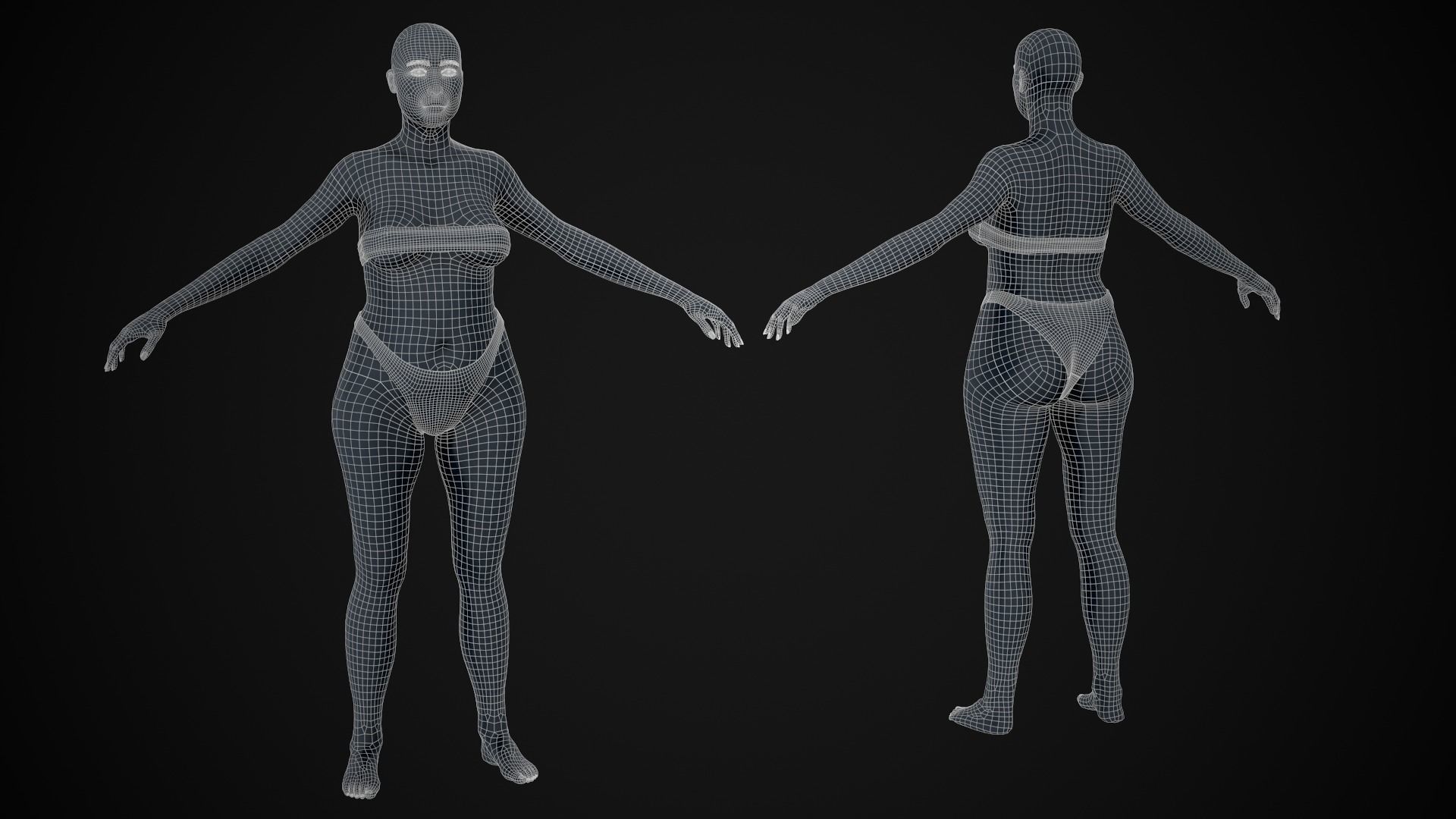 Plus size white woman Low-poly 3D model_35