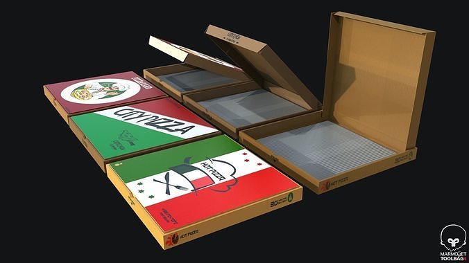 Pizza Box Set PBR Game Ready  Low-poly 3D model 2