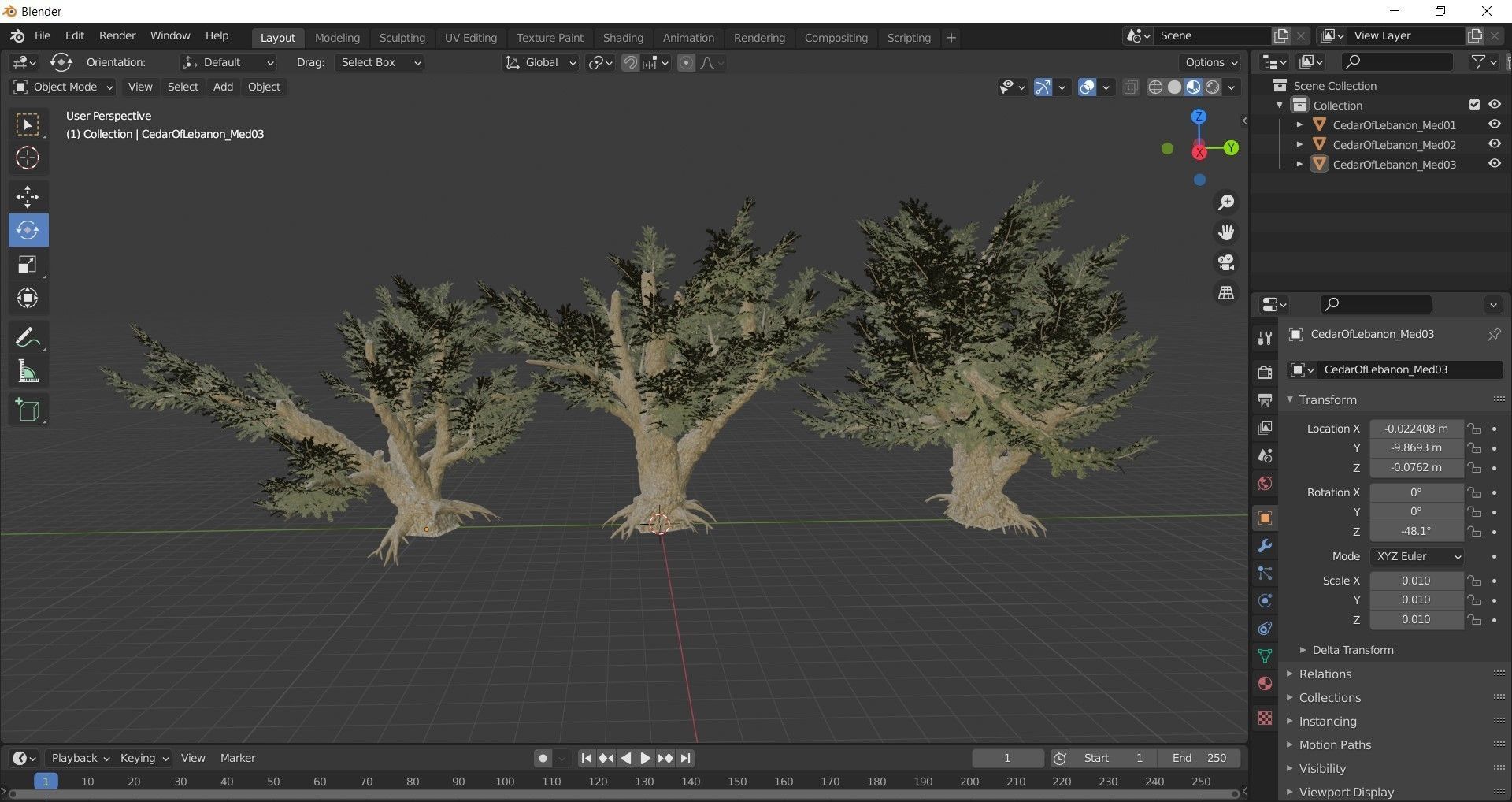 Cedar OfLebanon tree collection 9 trees Models in the scene Low-poly 3D model_5